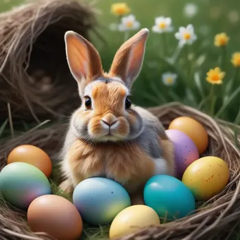 00006-Photo_of_a_ultra_realistic_rabbit_chicken_0.5_sitting_in_a_nest_full_of_colorful_easter_eggs.In_a_beautiful_spring_alpine_pas.webp