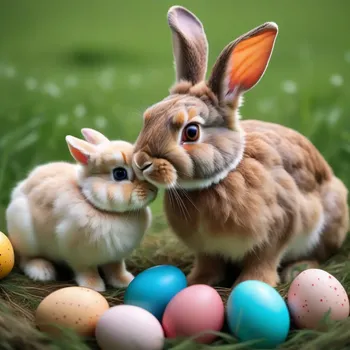 00008-Photo_of_a_ultra_realistic_rabbit_1.5_sit_together_with_an_ultra_realistic_chicken_1.5_in_a_nest_full_of_colorful_easter_eg.webp