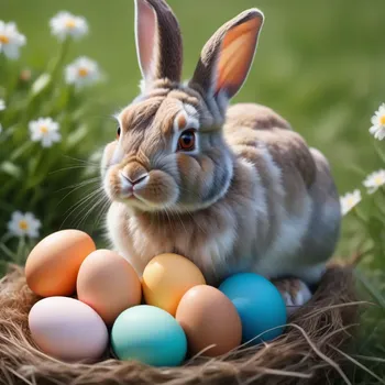 00009-Photo_of_a_ultra_realistic_rabbit_1.5_sit_together_with_an_ultra_realistic_chicken_1.5_in_a_nest_full_of_colorful_easter_eg.webp