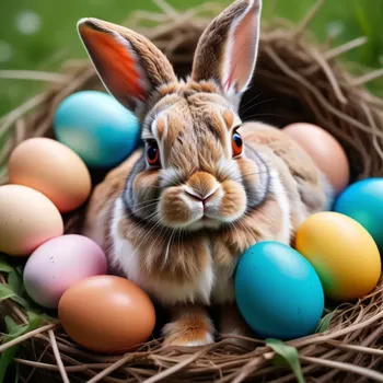 00010-Photo_of_a_ultra_realistic_rabbit_1.5_sit_together_with_an_ultra_realistic_chicken_1.5_in_a_nest_full_of_colorful_easter_eg.webp