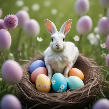 00021-Photo_of_chicken_hare_0.1_sitting_in_a_nest_full_of_colorful_easter_eggs.In_a_beautiful_spring_pasture_with_flowers.hyperre.webp
