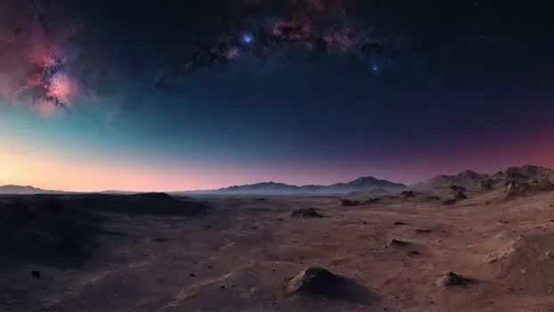 00020-Dry_Landscape_from_a_planet_in_the_evening_after_sunset_with_starry_sky_and_some_nebulas.Since_fiction.webp