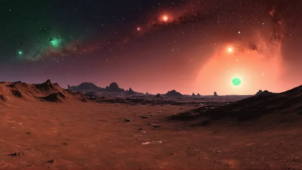 00031-Dry_Landscape_from_a_extrasolar_planet_in_the_evening_after_sunset_with_a_green_starry_sky_and_some_nebulas.Since_fiction.webp