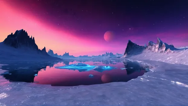 00052-Landscape_from_a_extrasolar_ice_planet_in_the_evening_after_sunset_with_a_starry_sky_nebula_aurora.Since_fiction_scene.webp