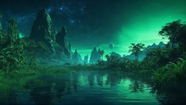 00053-Landscape_from_a_extrasolar_jungle_planet.very_green_and_overgrown.lot_of_water.completely_unknown_fauna_and_flora.in_the_e.webp