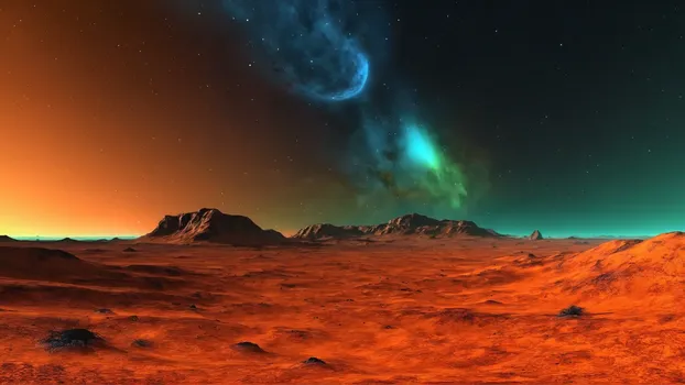 00073_orange_1.5_Landscape_from_a_extrasolar_desert_planet.in_the_evening_after_sunset_with_a_starry_sky_blue_nebula_green_auror.webp