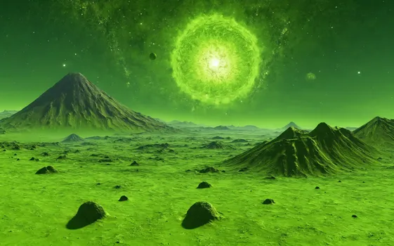 00026-A_vast_active_vulcano_landscape_of_an_extrasolar_planet.olive_green_lime_green_1.5_starry_sky_nebula.Since_fiction_scene.webp