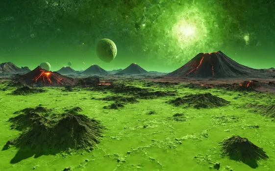 00027-A_vast_active_vulcano_landscape_of_an_extrasolar_planet.olive_green_lime_green_1.5_starry_sky_nebula.Since_fiction_scene.webp