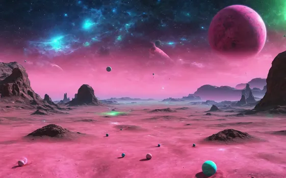 00050-landscape_of_an_extrasolar_desert_planet_blue_pink_green_1.4_starry_sky_with_some_gas_planets_and_moons.Nebula.Since_fict.webp