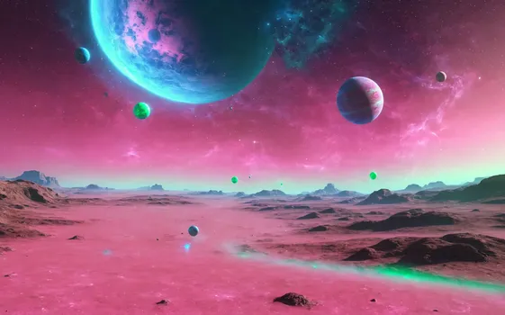 00051-landscape_of_an_extrasolar_desert_planet_blue_pink_green_1.4_starry_sky_with_some_gas_planets_and_moons.Nebula.Since_fict.webp