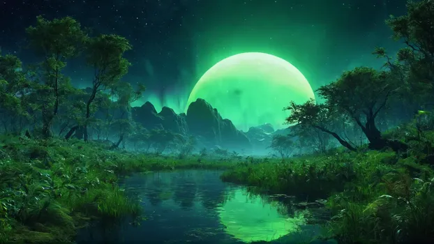 00055-Landscape_from_a_extrasolar_jungle_planet.very_green_and_overgrown.lot_of_water.completely_unknown_fauna_and_flora.in_the_e.webp